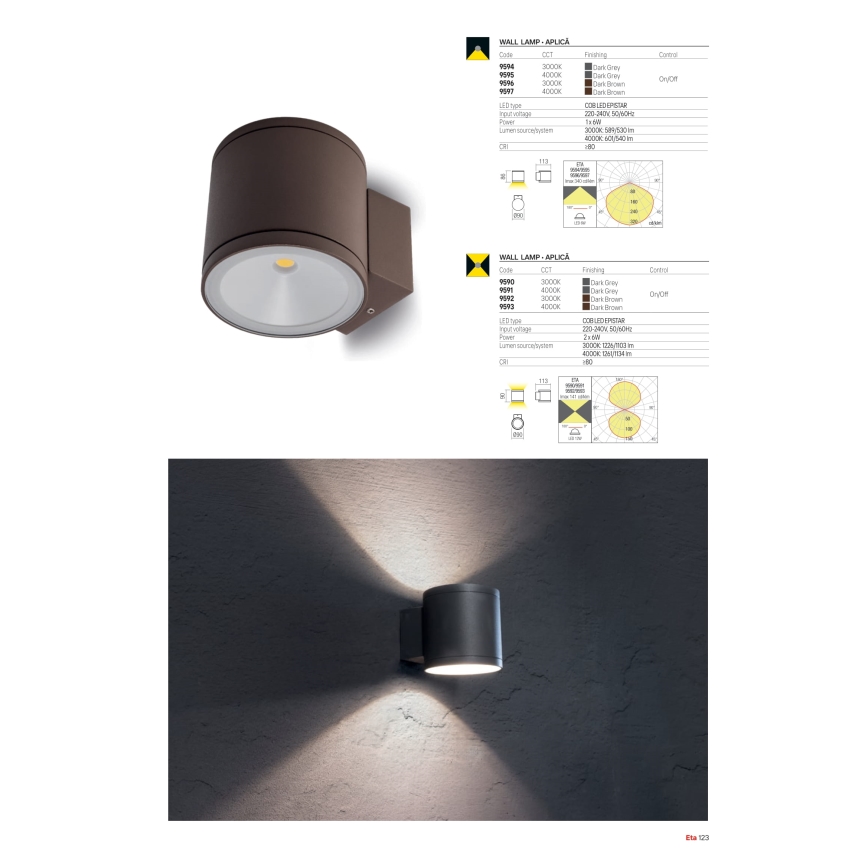 Redo 9594 - Aplique de parede LED para exterior ETA LED/6W/230V 3000K IP54 antracite