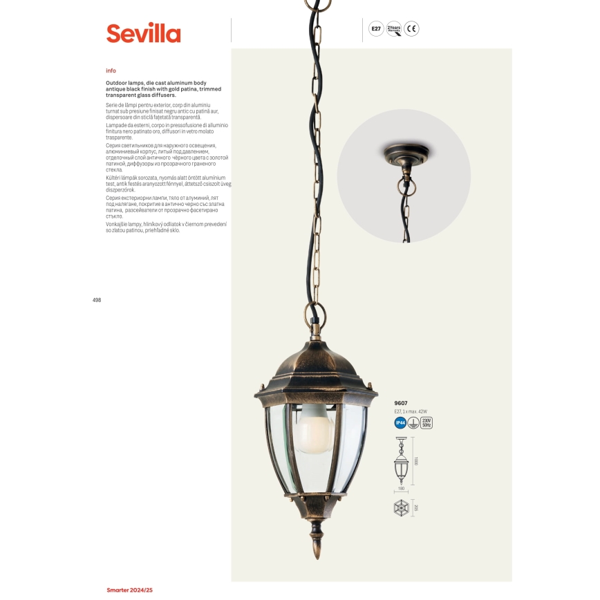 Redo 9604 - Candeeiro de parede exterior SEVILLA 1xE27/42W/230V IP44 dourado/pátina