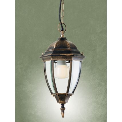 Redo 9607 - Candeeiro suspenso exterior SEVILLA 1xE27/42W/230V IP44 dourado/pátina