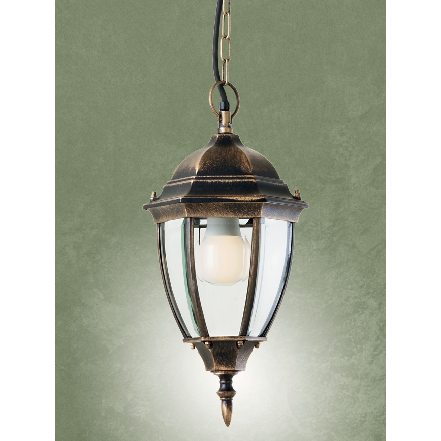 Redo 9607 - Candeeiro suspenso exterior SEVILLA 1xE27/42W/230V IP44 dourado/pátina