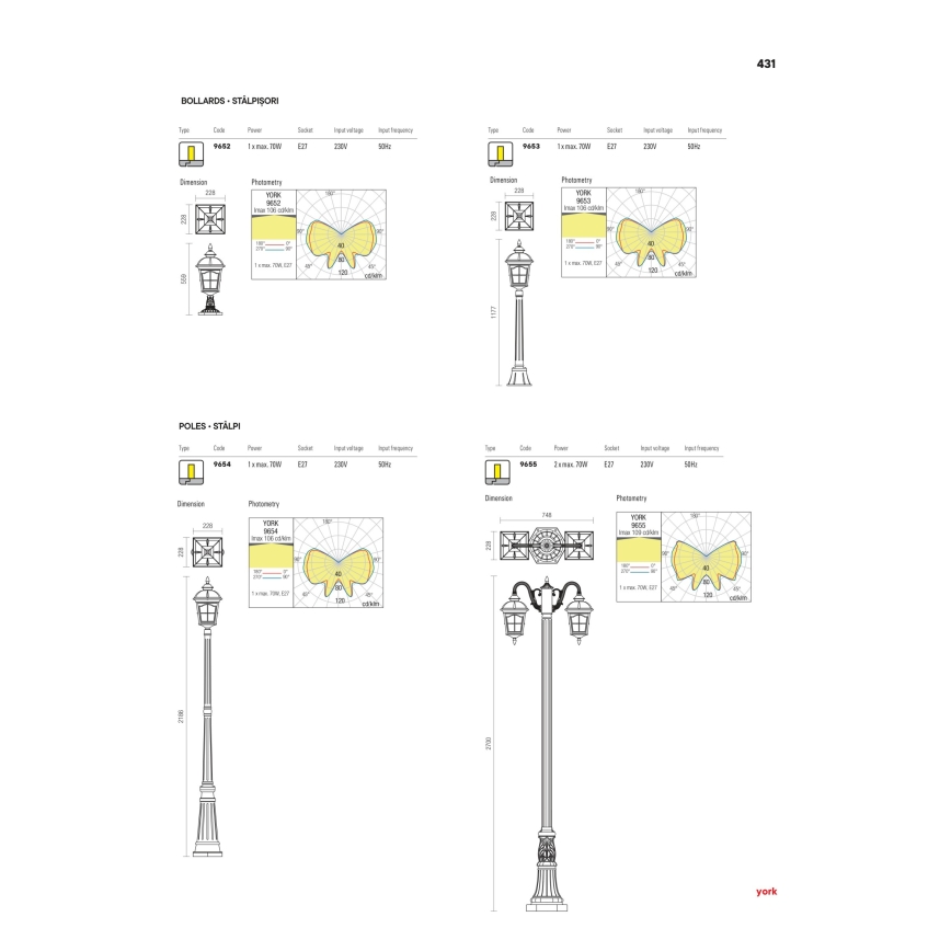 Redo 9652 - Candeeiro exterior YORK 1xE27/70W/230V IP44 castanho