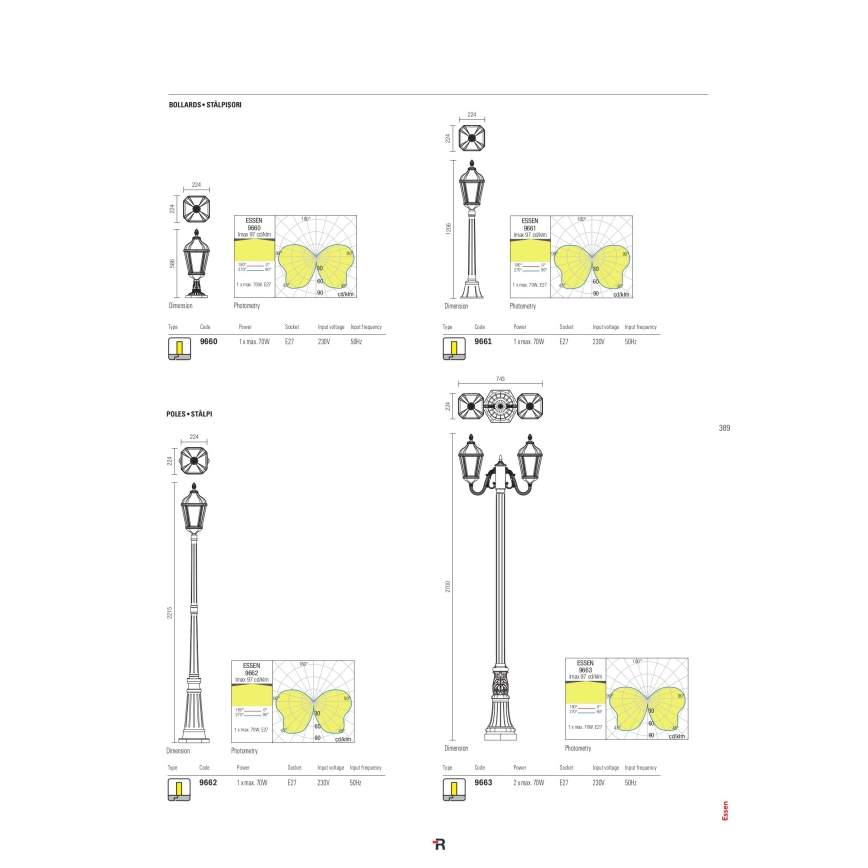 Redo 9662 - Candeeiro exterior ESSEN 1xE27/70W/230V 221,5 cm IP44 castanho/patina