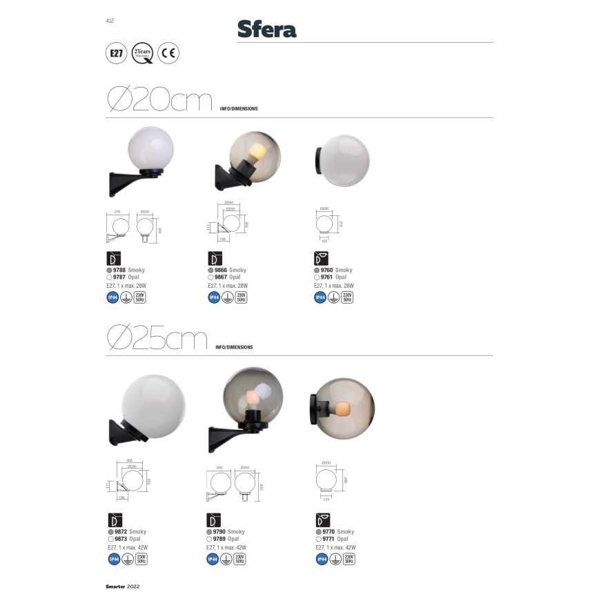 Redo 9761 - Abajur de substituição para luminária externa SFERA diâmetro 20 cm IP44 branco