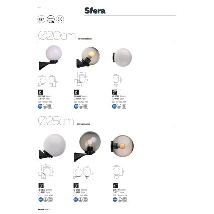 Redo 9771 - Abajur de substituição para luminária exterior SFERA diâmetro 25 cm IP44 branco