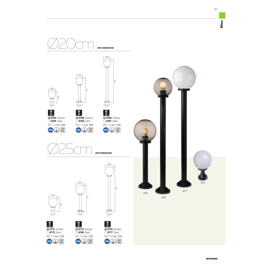 Redo 9776 - Candeeiro exterior SFERA 1xE27/42W/230V IP44 25x125 cm castanho