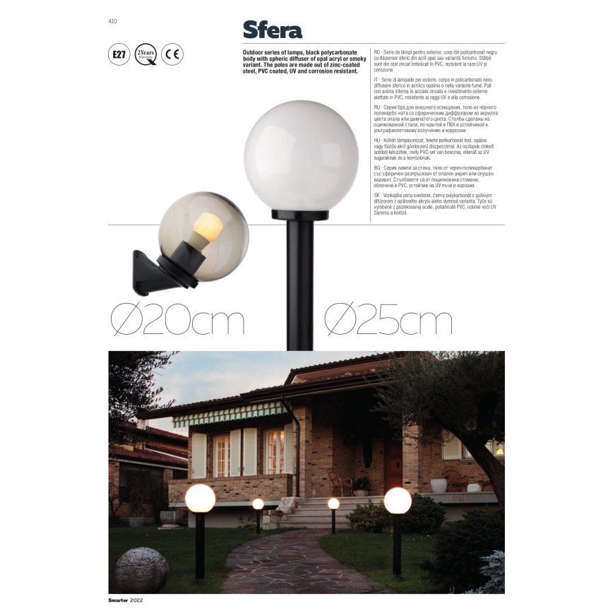 Redo 9873 - Iluminação de parede exterior SFERA 1xE27/42W/230V IP44 branco