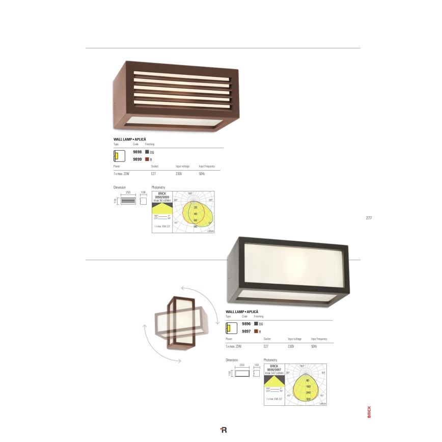Redo 9896 - Iluminação de parede exterior BRICK 1xE27/23W/230V IP54 cinzento