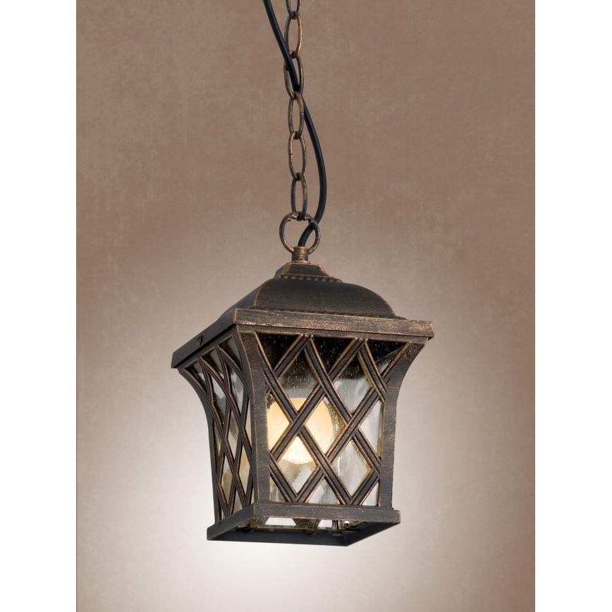 Redo 9952 - Candeeiro suspenso exterior BREMEN 1xE27/42W/230V IP23 dourado/pátina