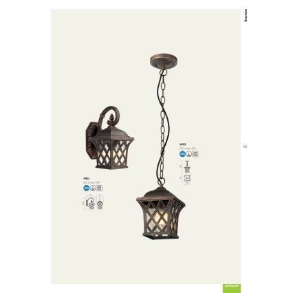 Redo 9952 - Candeeiro suspenso exterior BREMEN 1xE27/42W/230V IP23 dourado/pátina