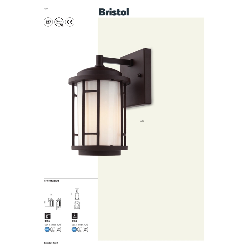 Redo 9956 - Lustre exterior BRISTOL com corrente 1xE27/42W/230V IP23