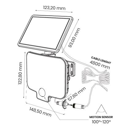 Refletor LED com sensor e painel solar ALEX LED/5,5W/3,7V 1200 mAh IP44