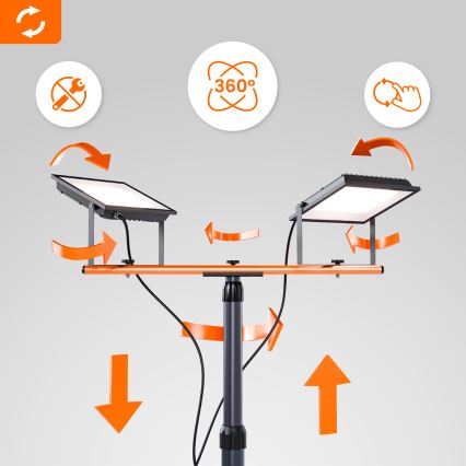 Refletor LED com suporte 2xLED/100W/230V 4500K IP65 preto/laranja
