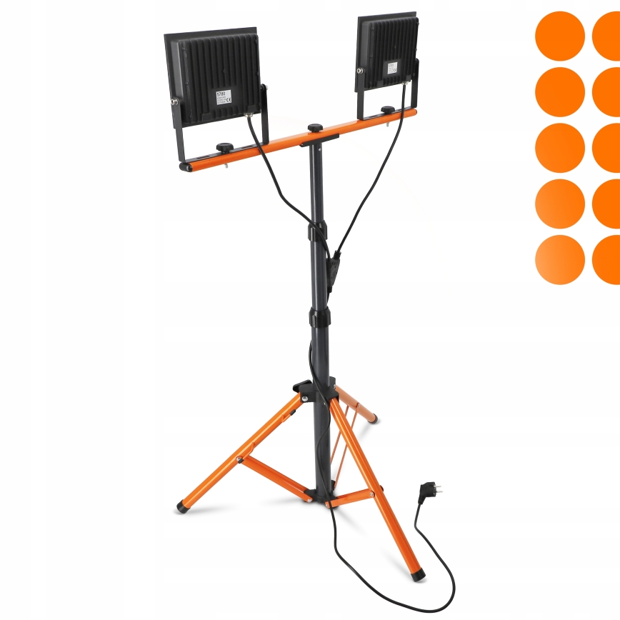 Refletor LED com suporte 2xLED/100W/230V 4500K IP65 preto/laranja