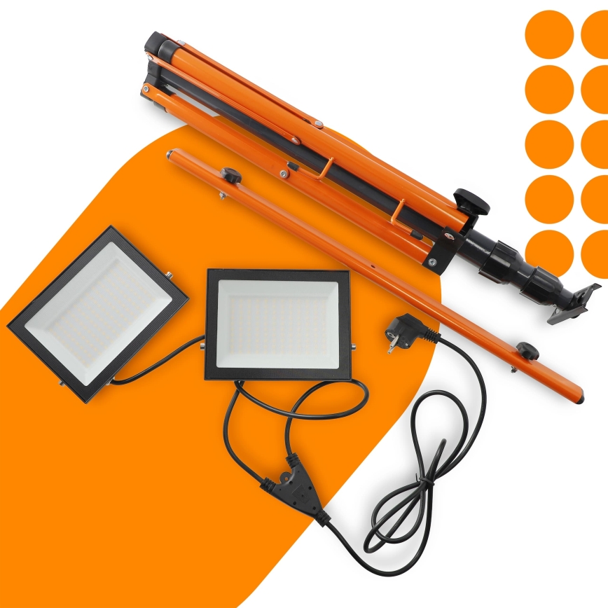 Refletor LED com suporte 2xLED/100W/230V 4500K IP65 preto/laranja