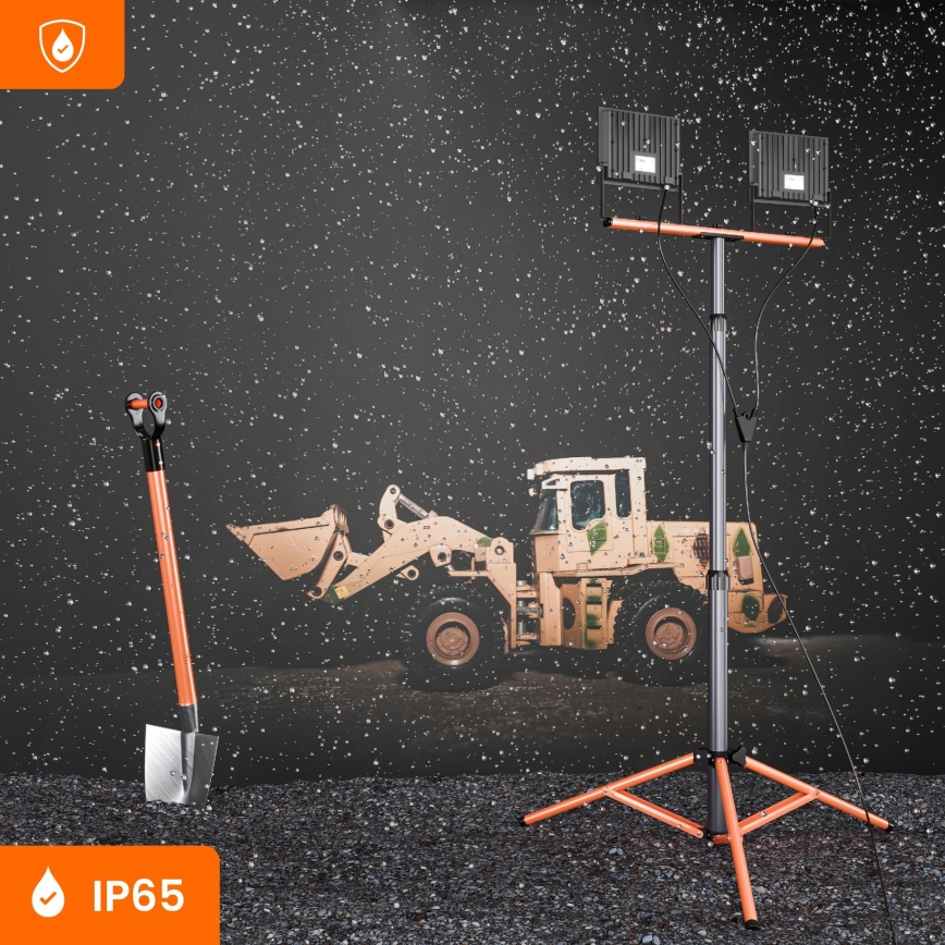 Refletor LED com tripé 2xLED/50W/230V 4500K IP65 preto/laranja