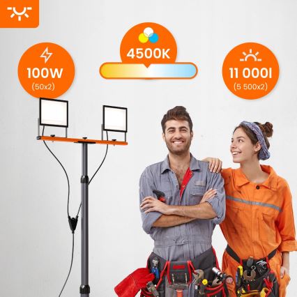 Refletor LED com tripé 2xLED/50W/230V 4500K IP65 preto/laranja