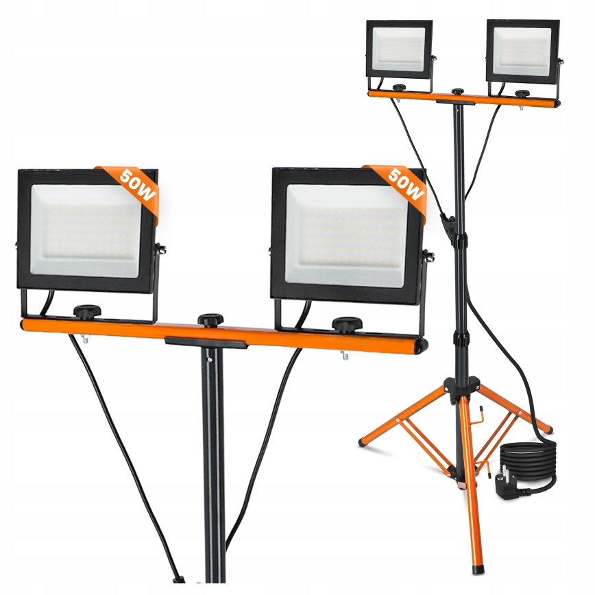 Refletor LED com tripé 2xLED/50W/230V 4500K IP65 preto/laranja
