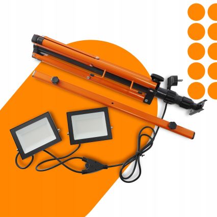 Refletor LED com tripé 2xLED/50W/230V 4500K IP65 preto/laranja