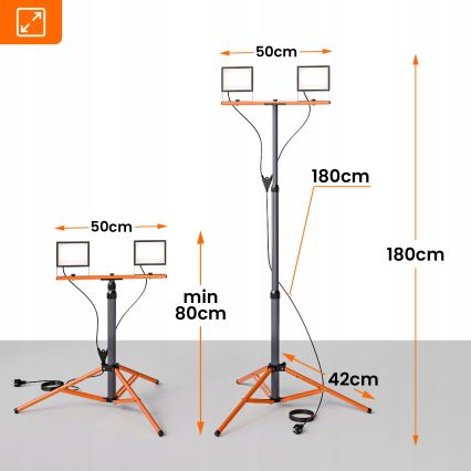 Refletor LED com tripé 2xLED/50W/230V 4500K IP65 preto/laranja
