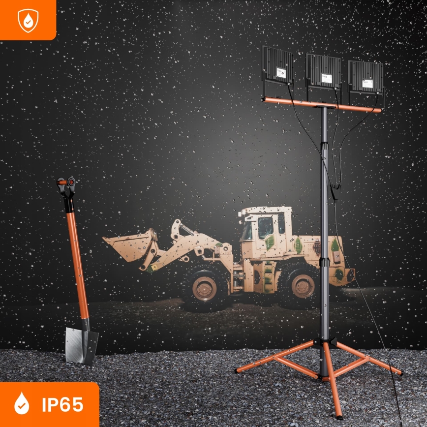 Refletor LED com tripé 3xLED/100W/230V 4500K IP65 preto/laranja