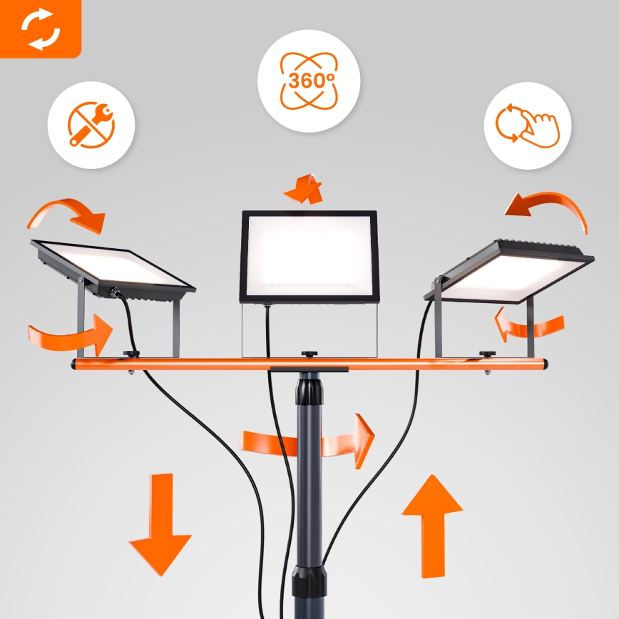 Refletor LED com tripé 3xLED/100W/230V 4500K IP65 preto/laranja