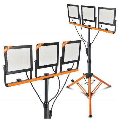 Refletor LED com tripé 3xLED/100W/230V 4500K IP65 preto/laranja