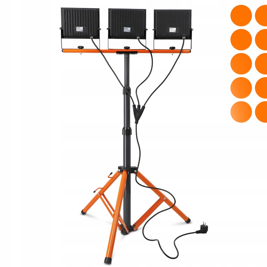 Refletor LED com tripé 3xLED/100W/230V 4500K IP65 preto/laranja
