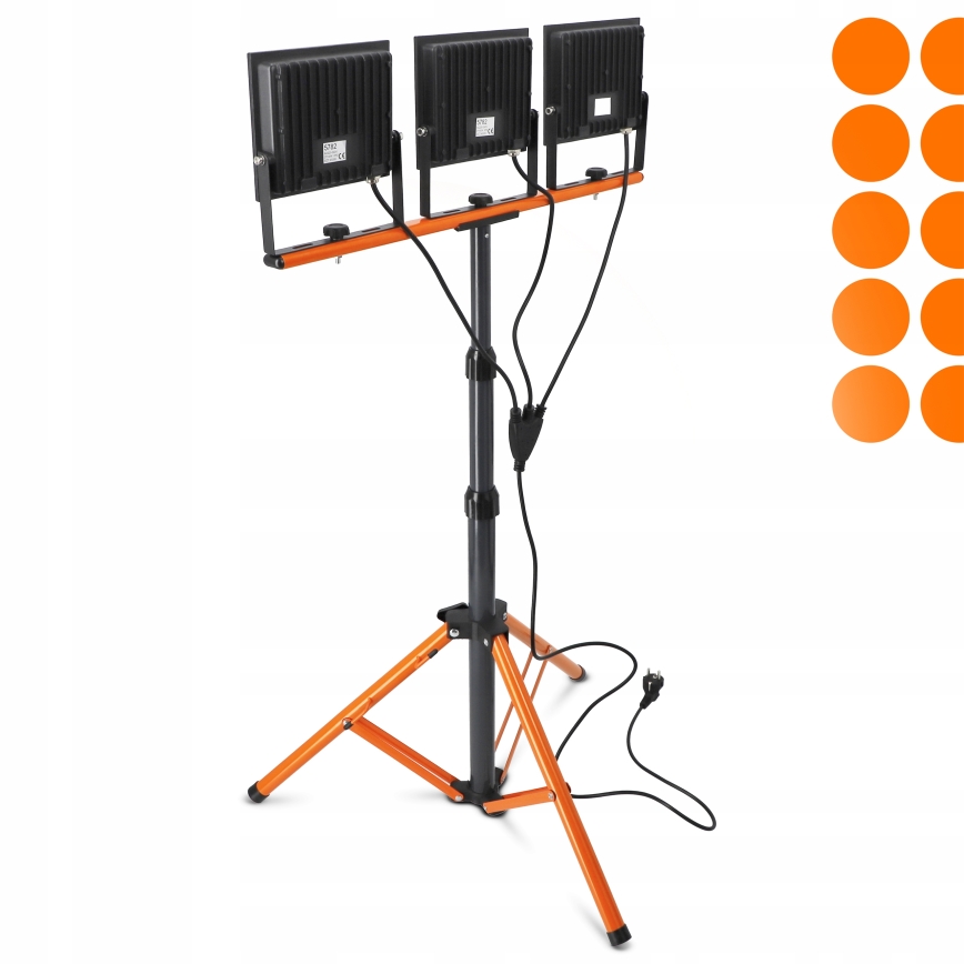 Refletor LED com tripé 3xLED/100W/230V 4500K IP65 preto/laranja