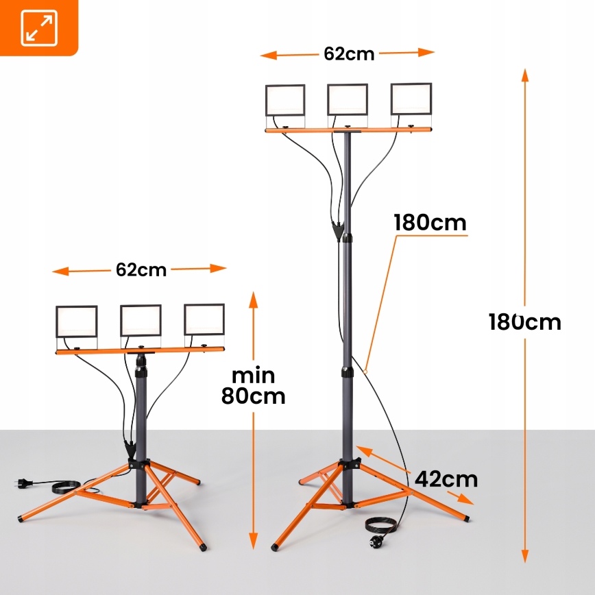 Refletor LED com tripé 3xLED/50W/230V 4500K IP65 preto/laranja