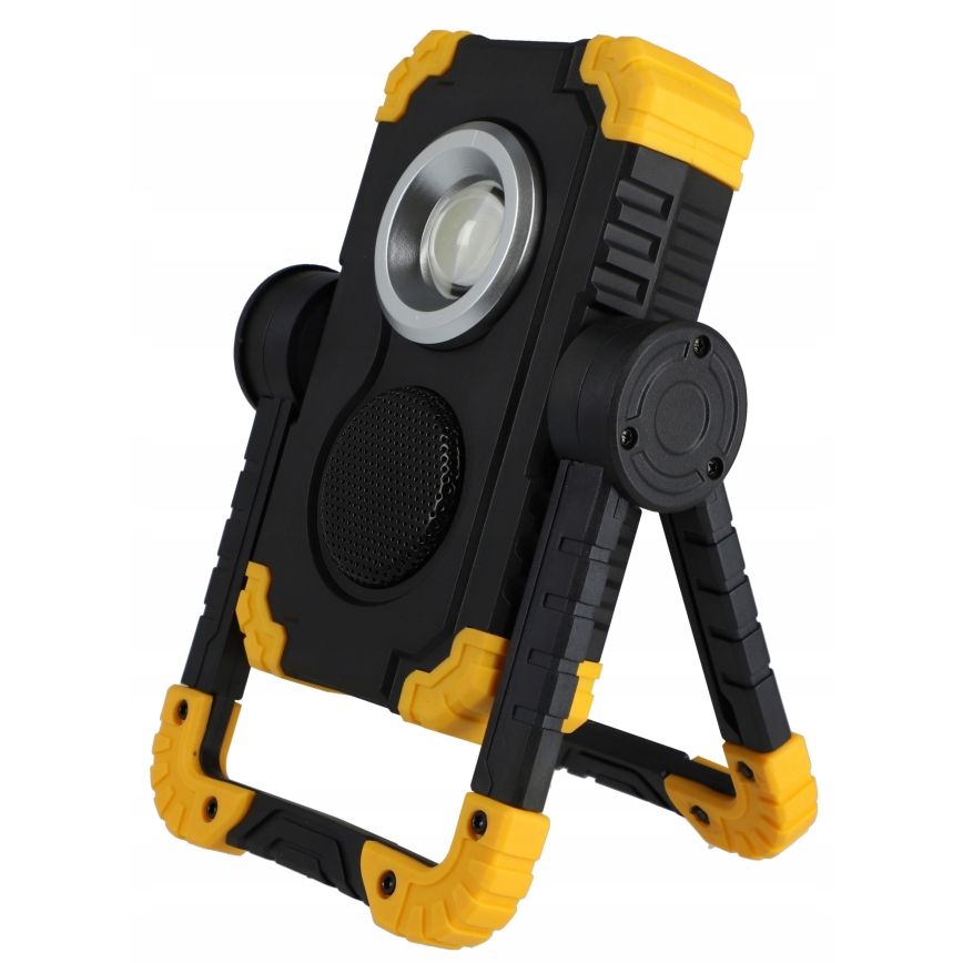 Refletor recarregável LED com altifalante e função powerbank LED/10W/5V 4400 mAh IP44 preto/amarelo