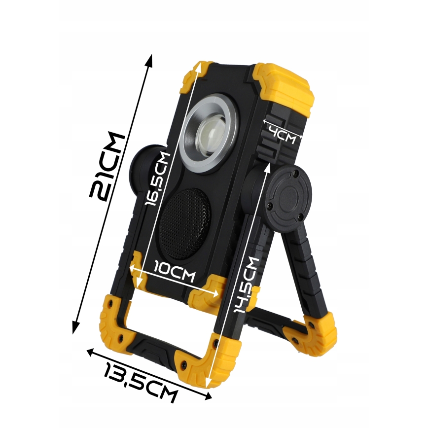 Refletor recarregável LED com altifalante e função powerbank LED/10W/5V 4400 mAh IP44 preto/amarelo