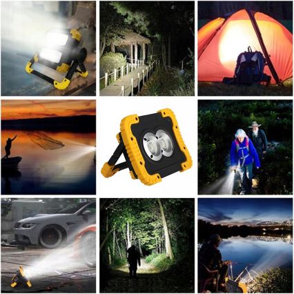 Refletor LED recarregável com função powerbank LED/20W/5V 4400 mAh IP44 preto/amarelo