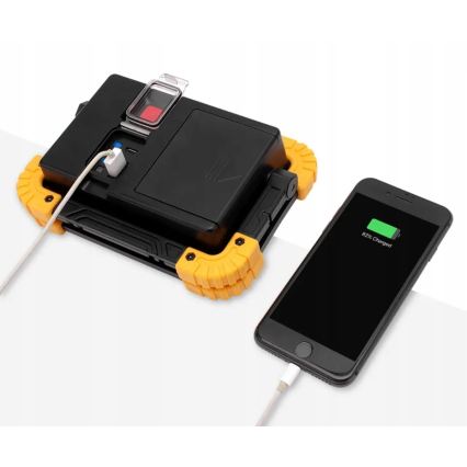 Refletor LED recarregável com função powerbank LED/20W/5V 4400 mAh IP44 preto/amarelo