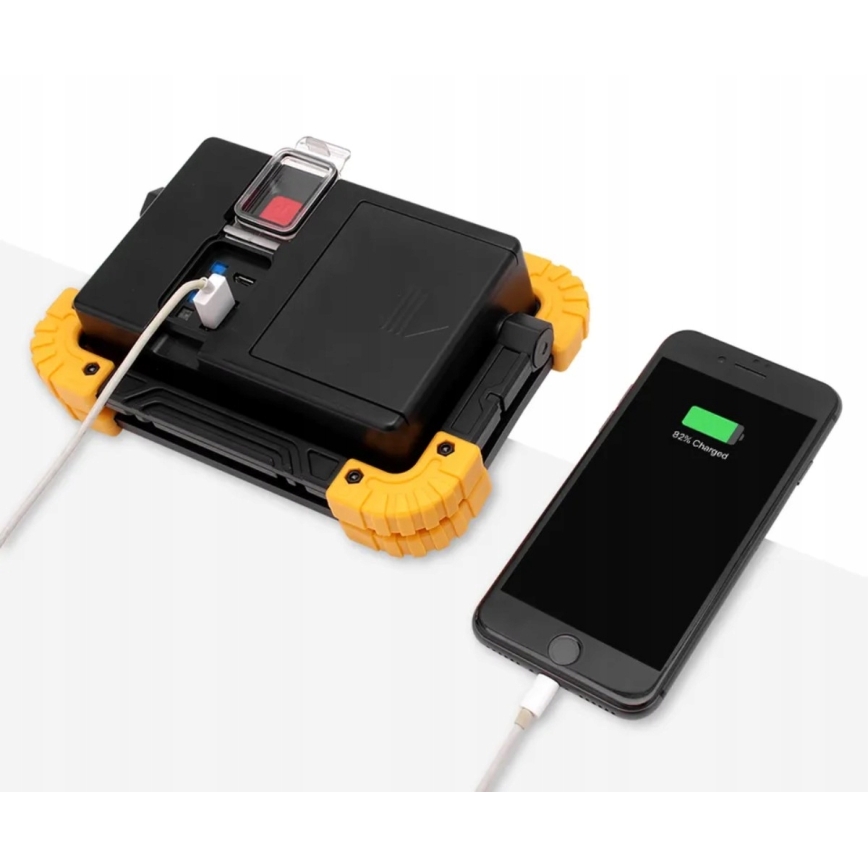 Refletor LED recarregável com função powerbank LED/20W/5V 4400 mAh IP44 preto/amarelo