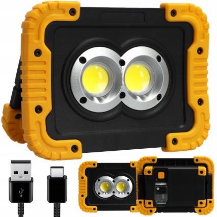 Refletor LED recarregável com função powerbank LED/20W/5V 4400 mAh IP44 preto/amarelo