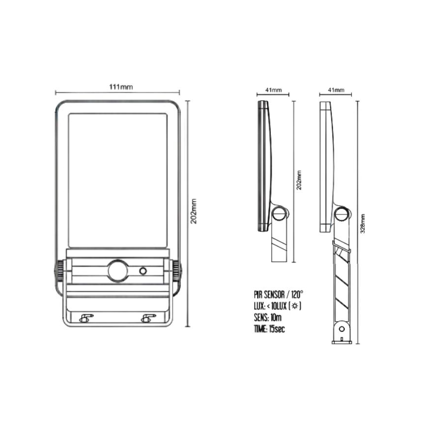 Refletor Solar LED com sensor LED/5W/3,7V 4000K 1500 mAh IP54 preto