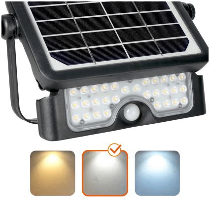 Refletor solar LED com sensor LED/5W/3,7V 4000K IP65 3000 mAh