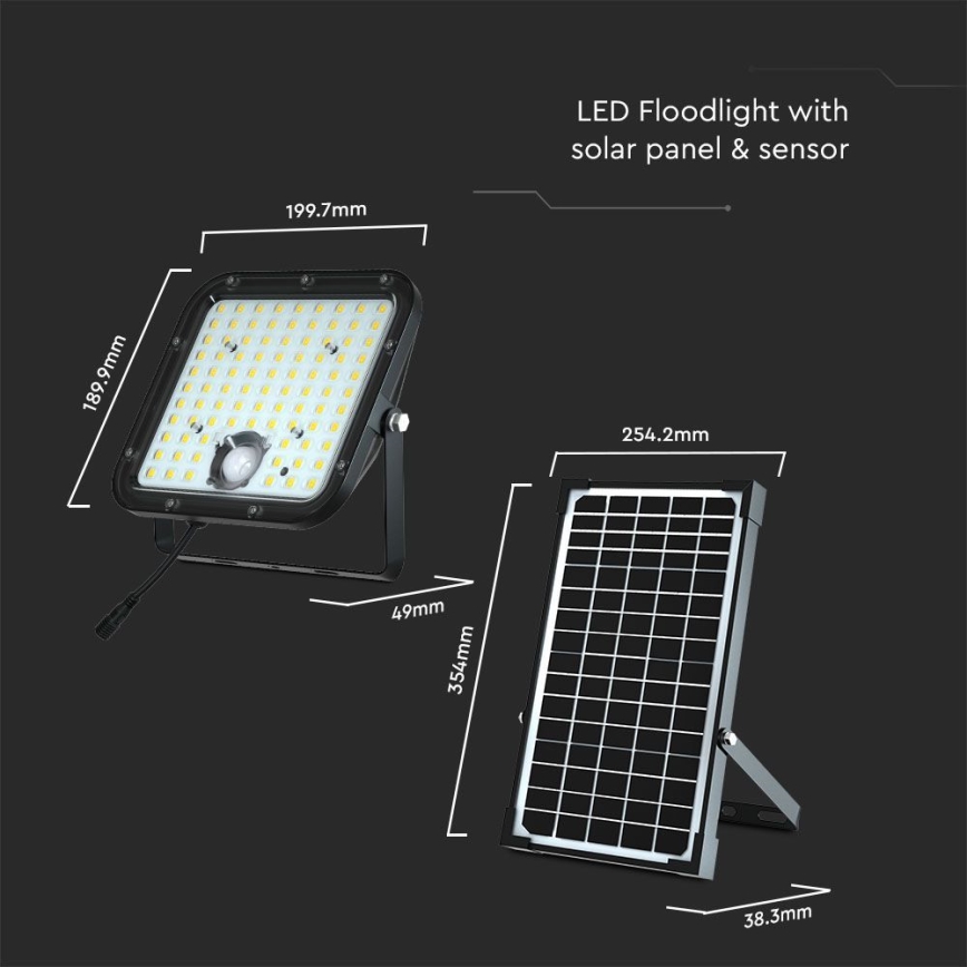 Refletor solar LED com sensor LED/30W/6,4V 4000K 6000 mAh + comando à distância