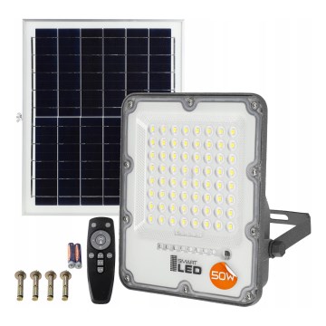 Refletor solar LED dimável LED/50W/3,2V 5000K 6000 mAh IP65 preto + controlo remoto