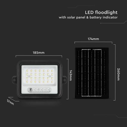 Refletor solar LED regulável LED/50W/3,2V 2000-8000K IP65 3800 mAh preto + controlo remoto