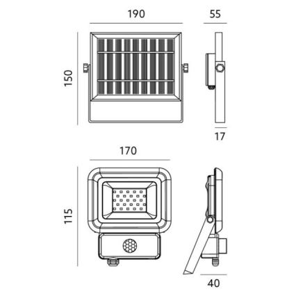 Refletor solar LED exterior com sensor LED/10W/3,7V 6500K IP65 2200 mAh