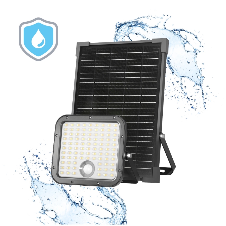 Projetor solar LED para exterior com sensor LED/30W/6,4V IP65 3000/4000K 6000 mAh + comando à distância