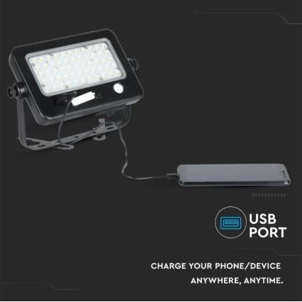 Refletor solar LED dimerizável com sensor LED/10W/3,7V 4000K IP65 7200 mAh + porta USB