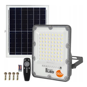 Refletor solar LED regulável LED/100W/3,2V 5000K 10500 mAh IP65 preto + controlo remoto