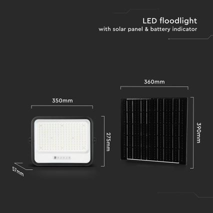 Projetor solar LED dimerizável LED/400W/3,2V 2000-8000K IP65 20000 mAh preto + controlo remoto