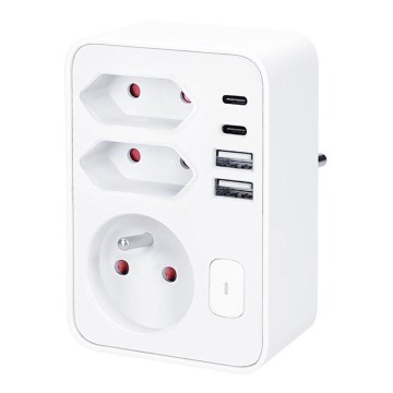 Régua de tomadas 1x16A+2x2,5A com carregador integrado 2x USB (A+C), branca