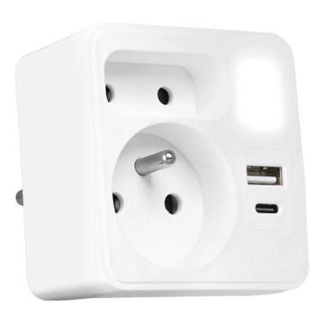 Régua de tomadas com 2 tomadas, USB-C e USB-A, com iluminação LED LED/0,5W/230V 3000K
