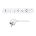 Régua de tomadas com interruptor, 5 tomadas e carregamento USB A+C, 3 m