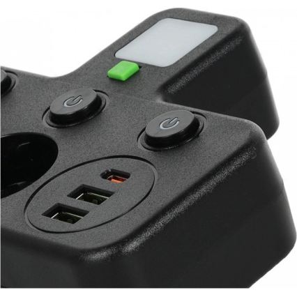Tomada múltipla com interruptor e iluminação LED LINEA PRO 2Z + 3xUSB A/C SCHUKO 4000K preta