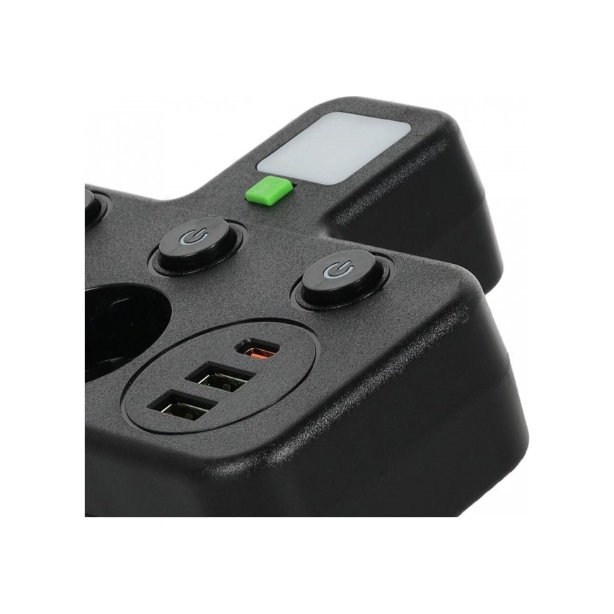 Tomada múltipla com interruptor e iluminação LED LINEA PRO 2Z + 3xUSB A/C SCHUKO 4000K preta